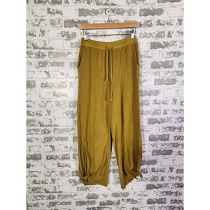 Daily Practice Sweatpants XS Yellow Terry Knit Pull On Ankle Tie Cropped Joggers